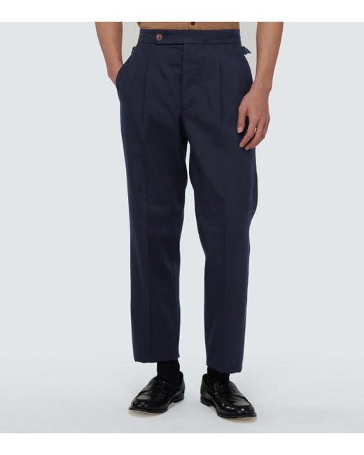 King & Tuckfield Pleated ® And Cotton Pants in Blue for Men - Lyst