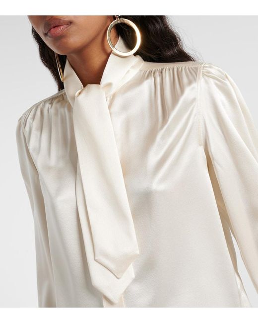 Blusa de saten de seda con lazada Saint Laurent de color White