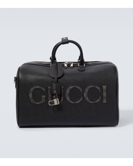Gucci Black Medium Logo Leather Duffel Bag for men