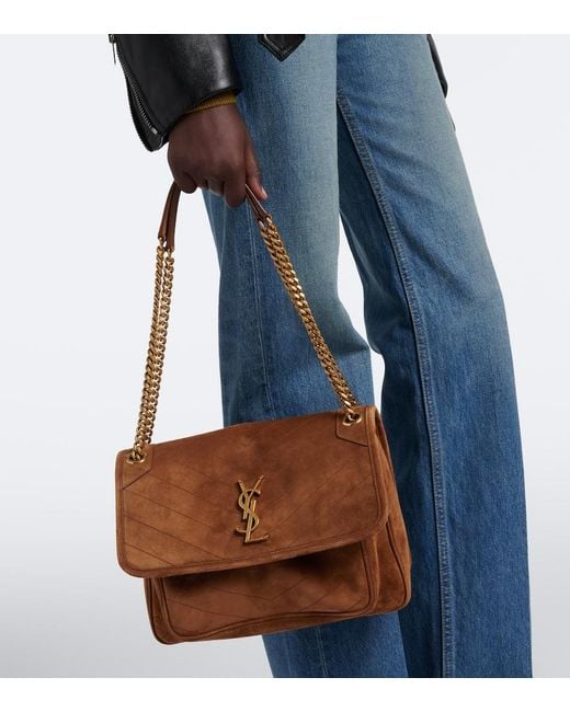 Saint Laurent Brown Niki Medium Suede Shoulder Bag