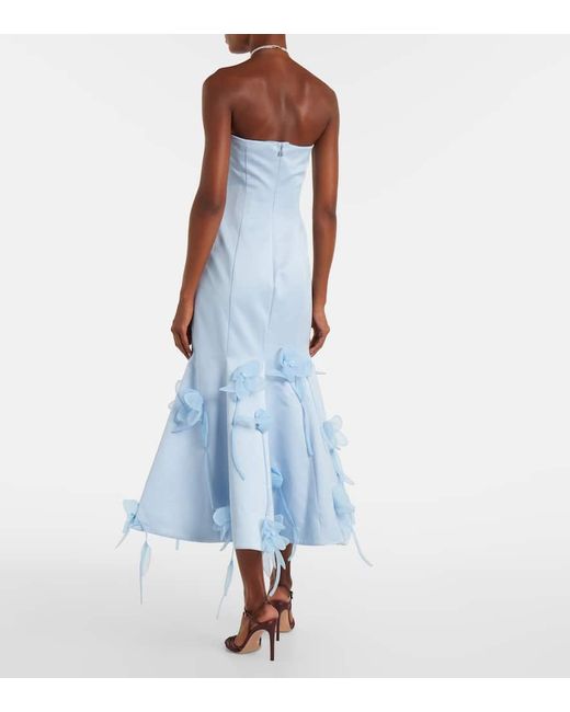 ROTATE BIRGER CHRISTENSEN Blue Floral-Applique Strapless Gown
