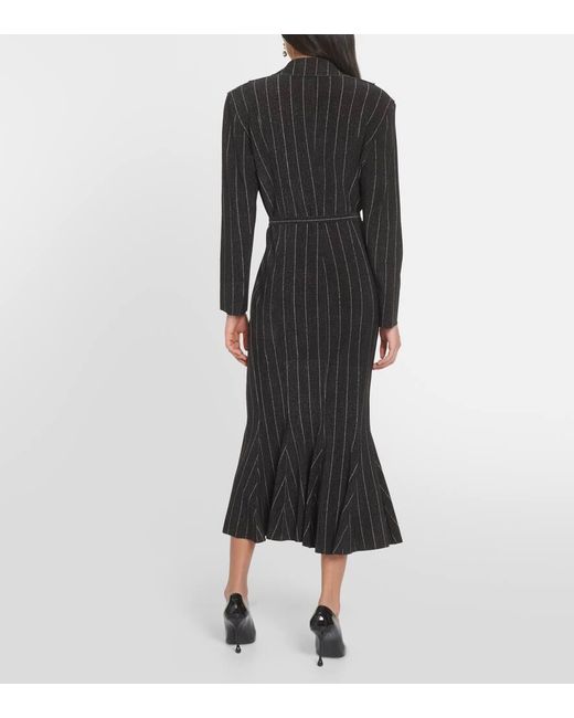 Norma Kamali Black Pinstripe Jersey Midi Dress