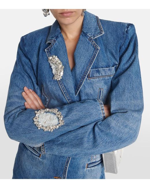 Area Blue Embellished Cutout Denim Blazer