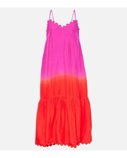Juliet Dunn Red Ombre Silk Midi Dress
