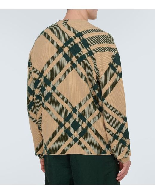 Burberry Green Checked Ribbed Wool-Blend Cardigan for men