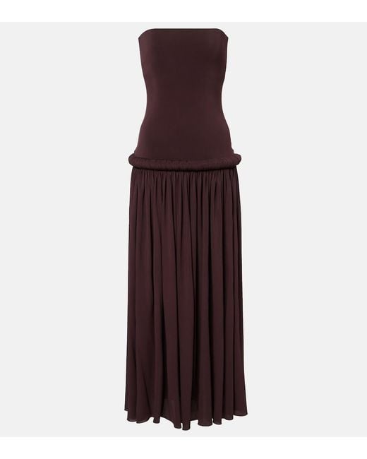 Alaïa Purple Strapless Gathered Jersey Maxi Dress