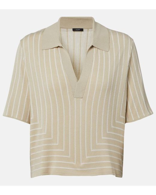 Joseph Natural Striped Cotton And Silk Polo Shirt