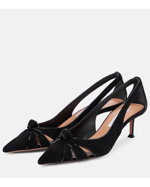 Aquazzura Black Premiere 50 Leather-Trimmed Suede Pumps