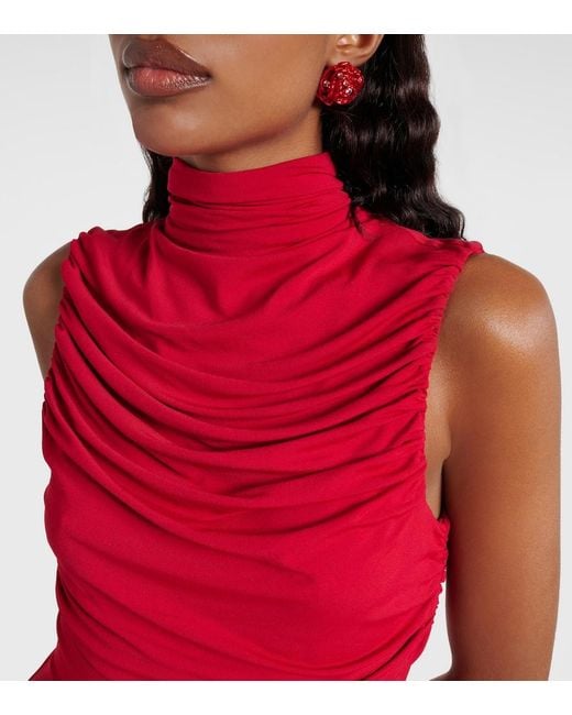 Magda Butrym Red Floral-Applique Draped Gown