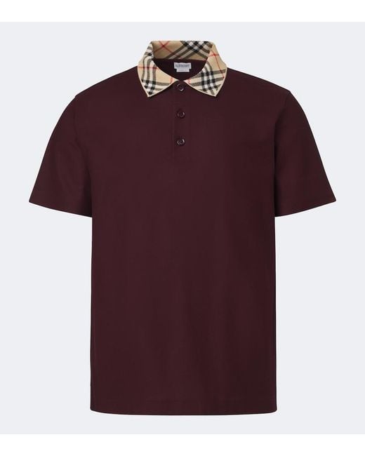 Burberry Red Check Cotton Pique Polo Shirt for men