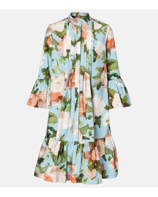 Vestido Corto De Popelin De Algodon Fruncido Erdem de color Green