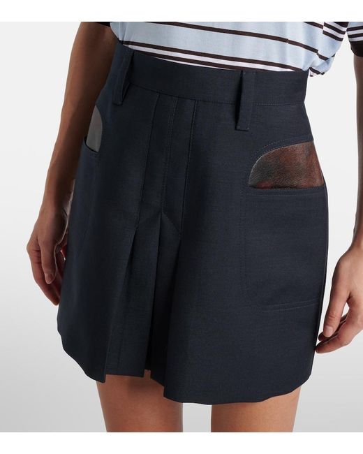 Prada Blue Pleated Mohair And Wool Miniskirt