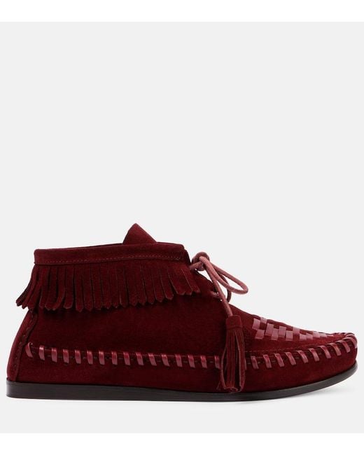 Isabel Marant Red Felsa Fringed Suede Loafers
