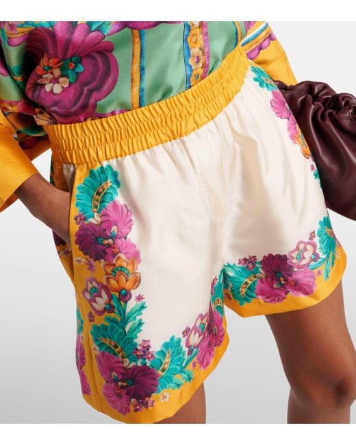 LaDoubleJ Yellow Floral Silk Shorts