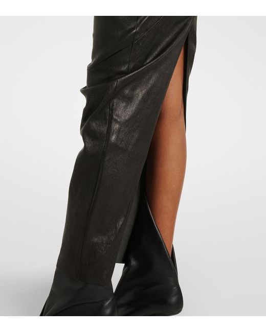 Rick Owens Black Dirt Pillar Leather And Cotton Midi Skirt