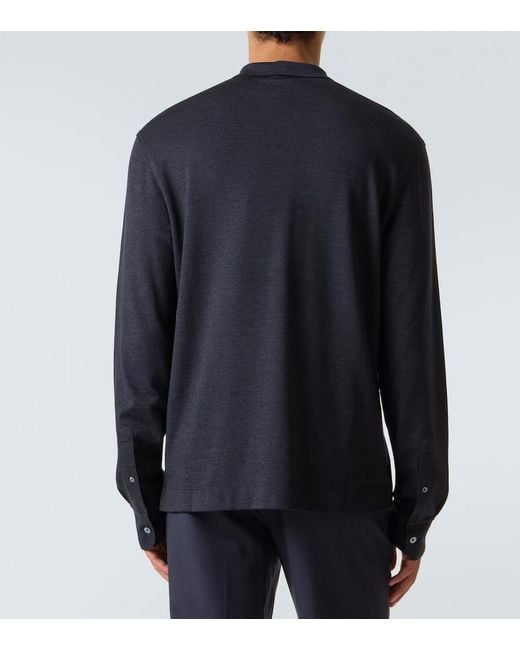 Zegna Blue Cotton And Silk Polo Shirt for men