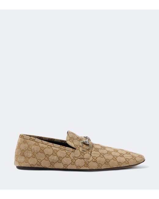 Gucci White Horsebit Gg Canvas Distressed Loafers for men