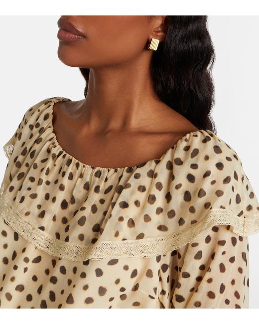 Posse Natural Priscilla Leopard-Print Silk Blouse
