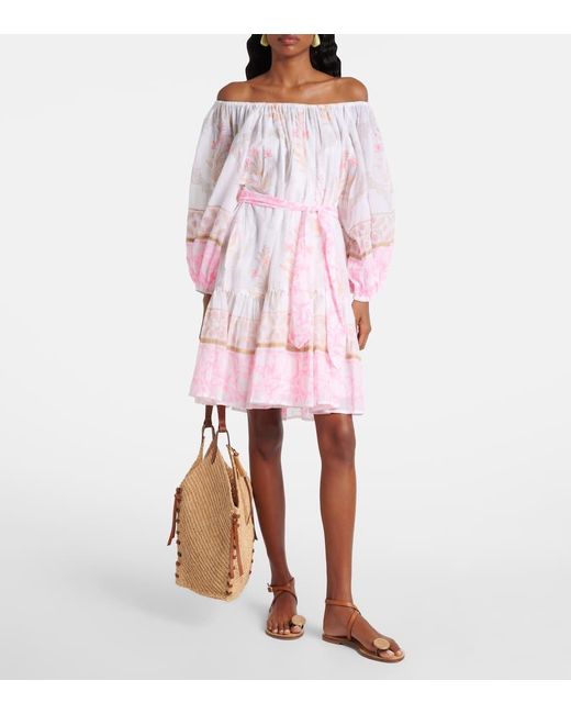 Juliet Dunn Pink Bedrucktes Minikleid Aus Baumwolle