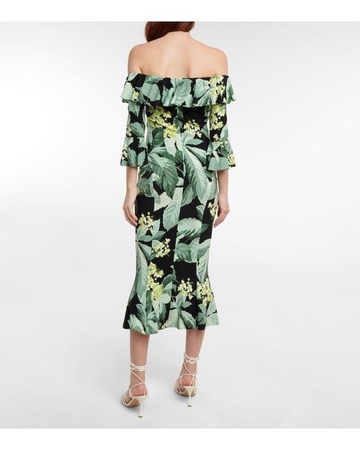 Robe Midi Imprimee A Encolure Bardot Norma Kamali en coloris Green