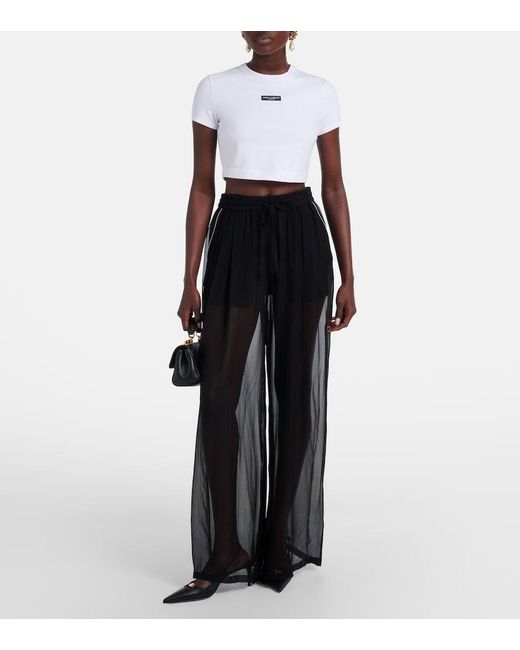 Dolce & Gabbana White Logo Cropped Cotton-Blend Jersey T-Shirt