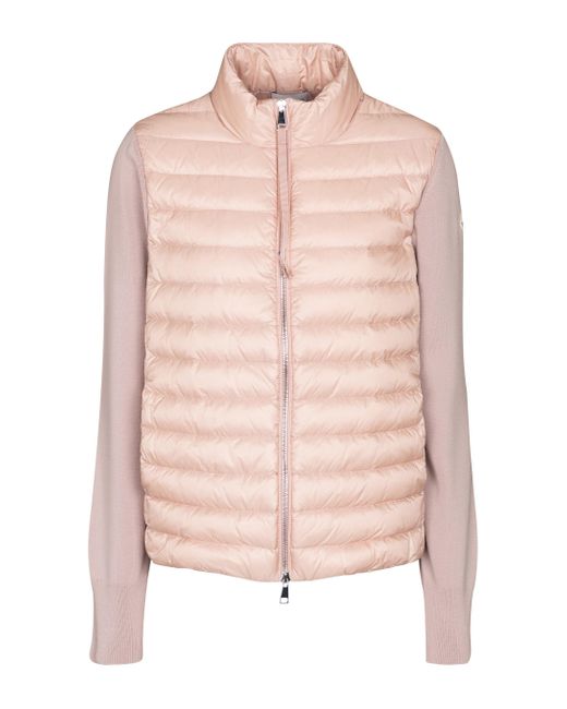 Moncler Wool And Down Cardigan in Pink - Lyst