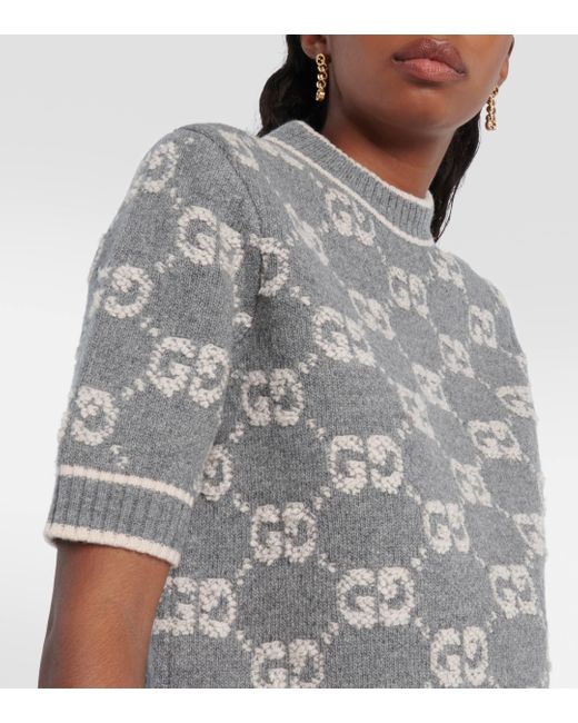Gucci Gray GG Jacquard Wool Top