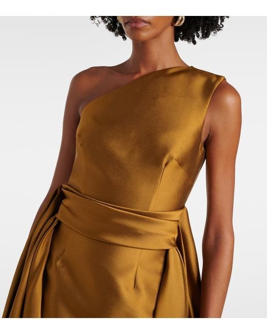Solace London Brown Charo One-Shoulder Twill Gown