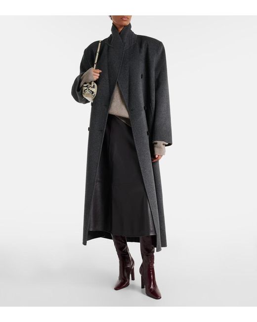 Frankie Shop Black Savil Leather Midi Skirt