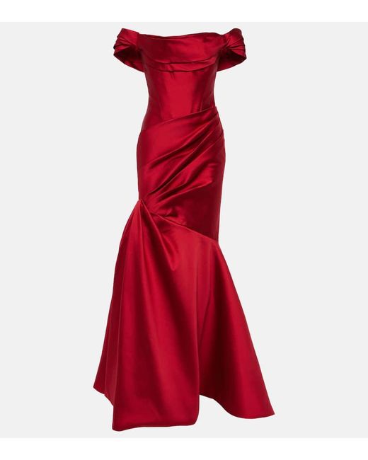 Abito lungo in raso di Monique Lhuillier in Red