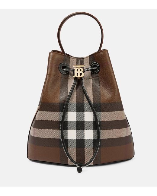 Burberry Brown Tb Checked Cotton-blend Bucket Bag