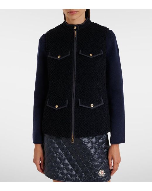 Moncler Blue Virgin Wool Boucle Vest