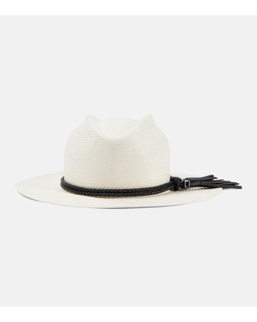 Max Mara White Elfi Leather-trimmed Straw Boater Hat