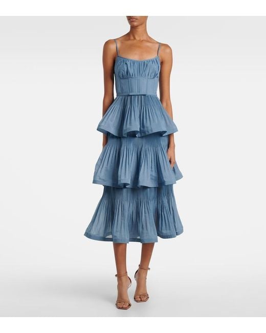 Zimmermann Blue 'pleated Tiered Midi' Dress