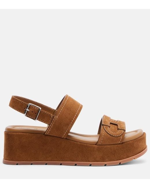 Hogan Brown H703 Suede Platform Sandals