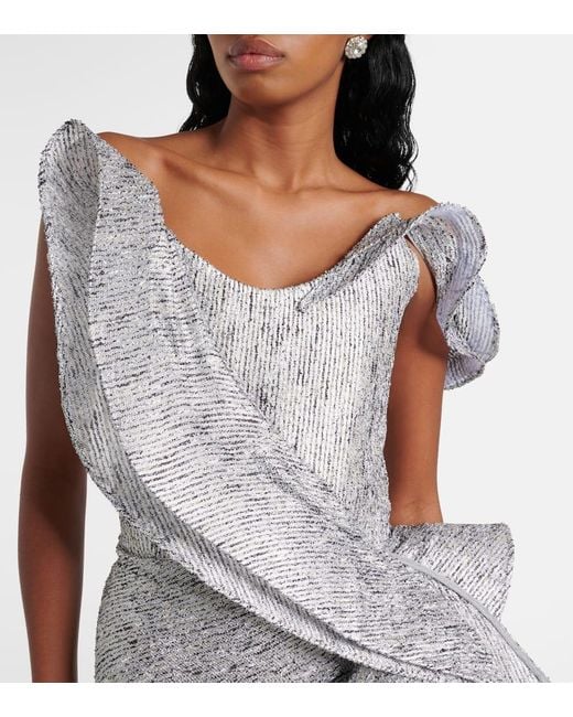 Maticevski White Satellite Wave Ruffled Gown