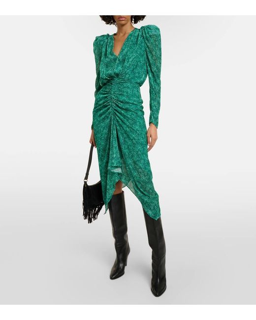 Isabel Marant Green Maray Puff-sleeve Velvet Midi Dress