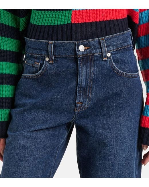 7 For All Mankind Blue High-Rise Straight Jeans Tess