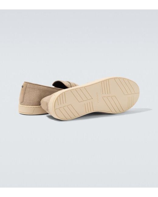 Canali White Woven Suede-Trimmed Penny Loafers for men