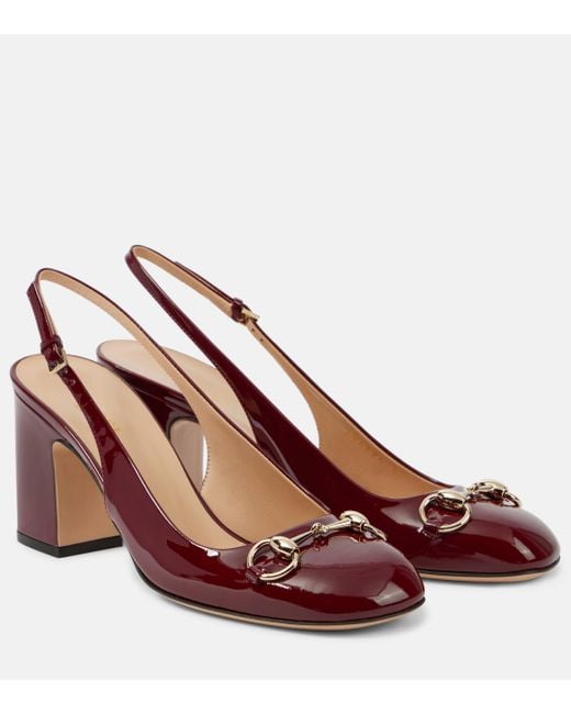Gucci Brown Horsebit Patent Leather Slingback Pumps