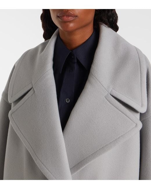 Loewe Gray Pebble Double-Breasted Wool Peacoat
