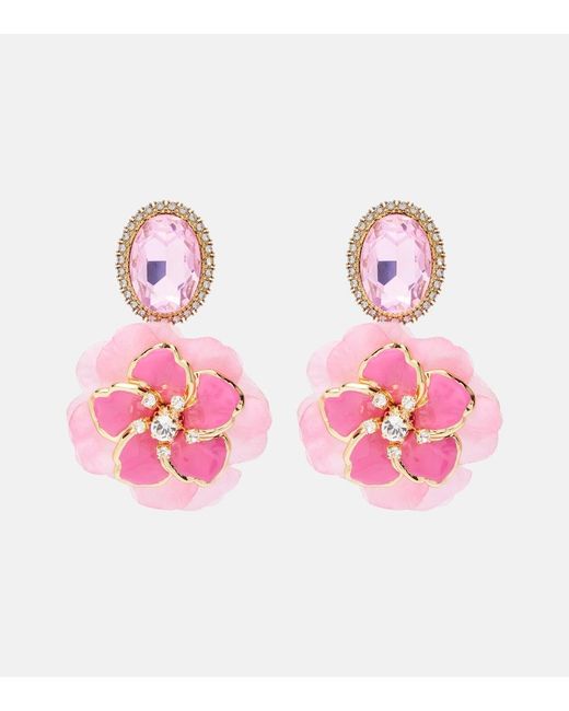 Dolce & Gabbana Pink Embellished Floral Clip-On Earrings