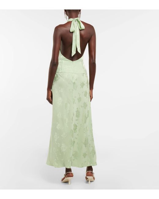 Rixo Green Kendra Floral Halterneck Dress