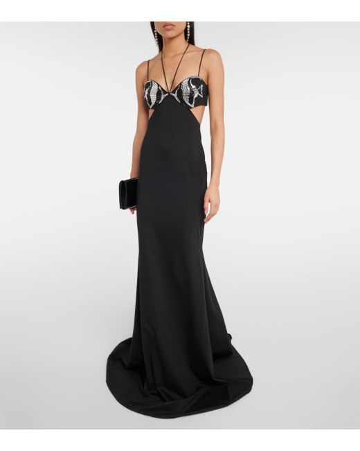 Robe longue a ornements David Koma en coloris Black