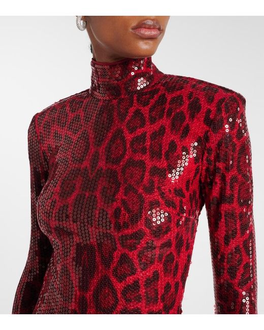 The New Arrivals Ilkyaz Ozel Red Sequined Leopard-Print Open-Back Gown