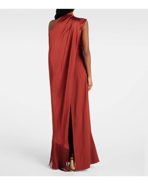 ‎Taller Marmo Red Berenson Fringed One-shoulder Gown