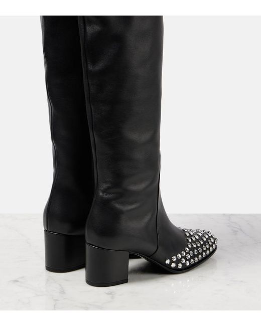 Alaïa Black 60 Studded Leather Over-The-Knee Boots