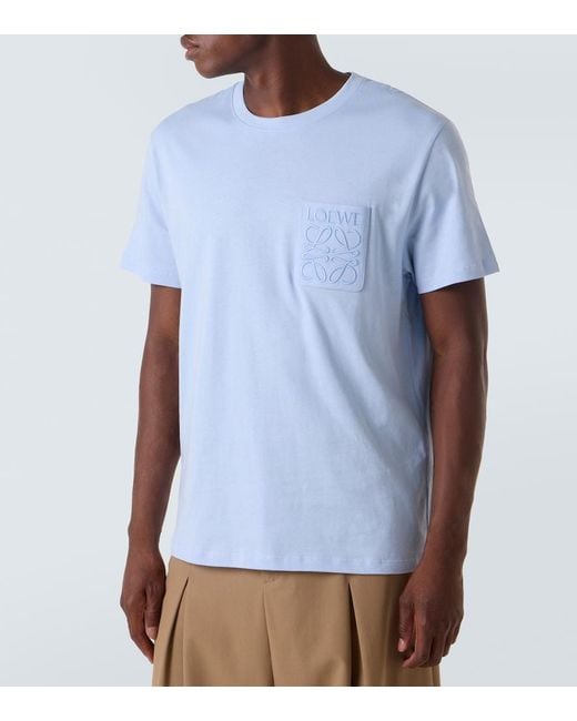 Loewe Blue Embroidered Tonal Pocket T-Shirt for men