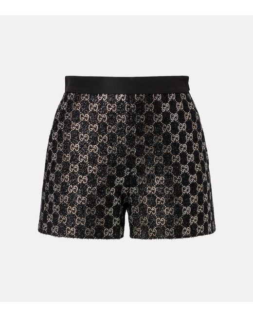 Gucci Black Gg Embellished High-Rise Shorts