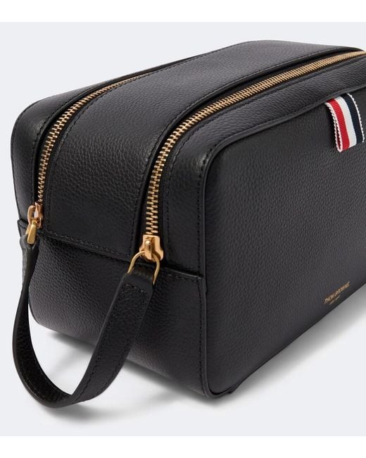 Thom Browne Black Leather Toiletry Bag for men